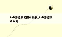 kali渗透测试技术实战_kali渗透测试实例