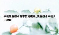 手机黑客技术自学教程视频_黑客技术手机入门教程