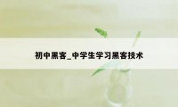 初中黑客_中学生学习黑客技术