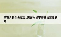黑客入侵什么意思_黑客入侵学哪种语言比较好